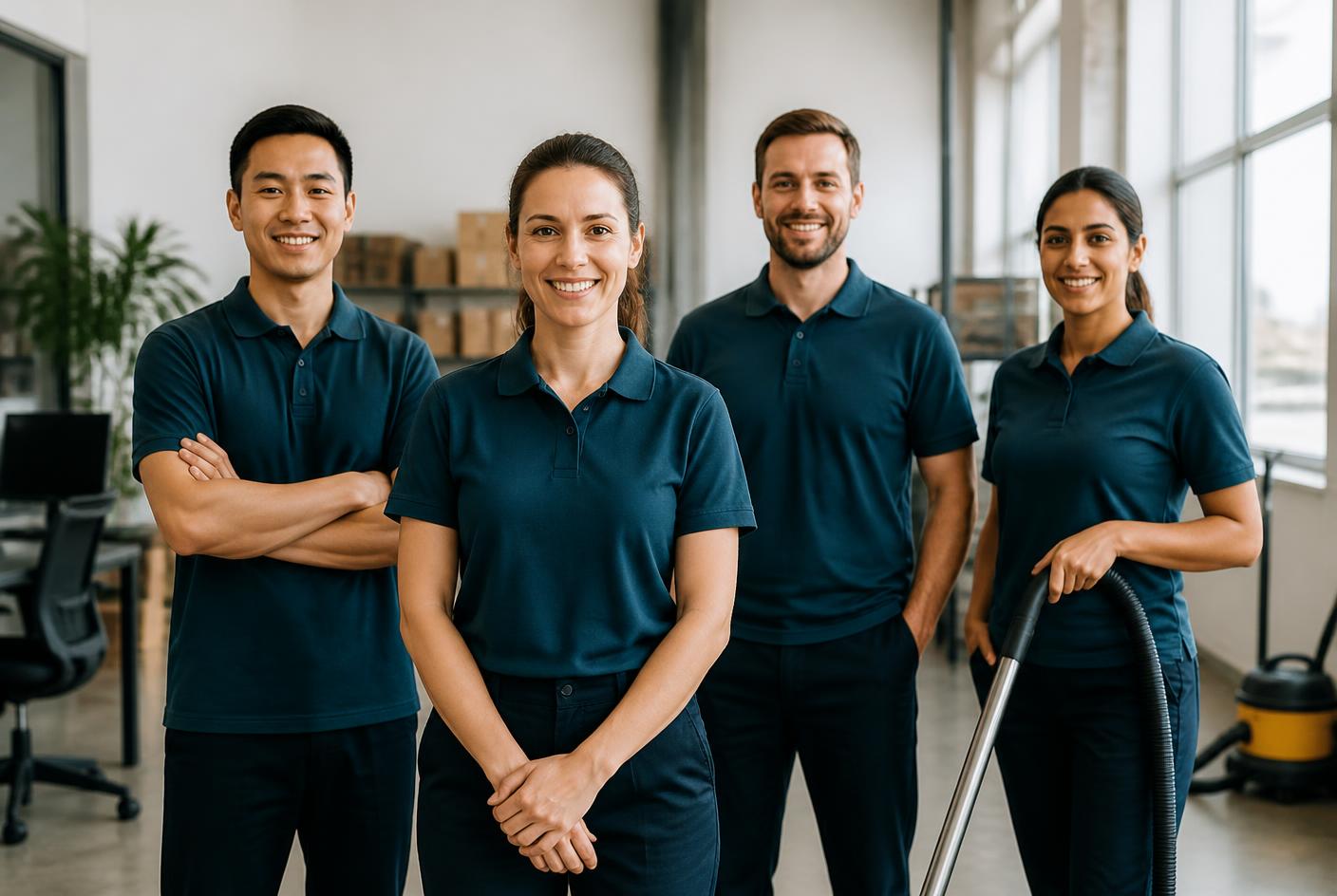 Das Team von Clean Advance Gebäudereinigung aus Lüdenscheid in Arbeitskleidung